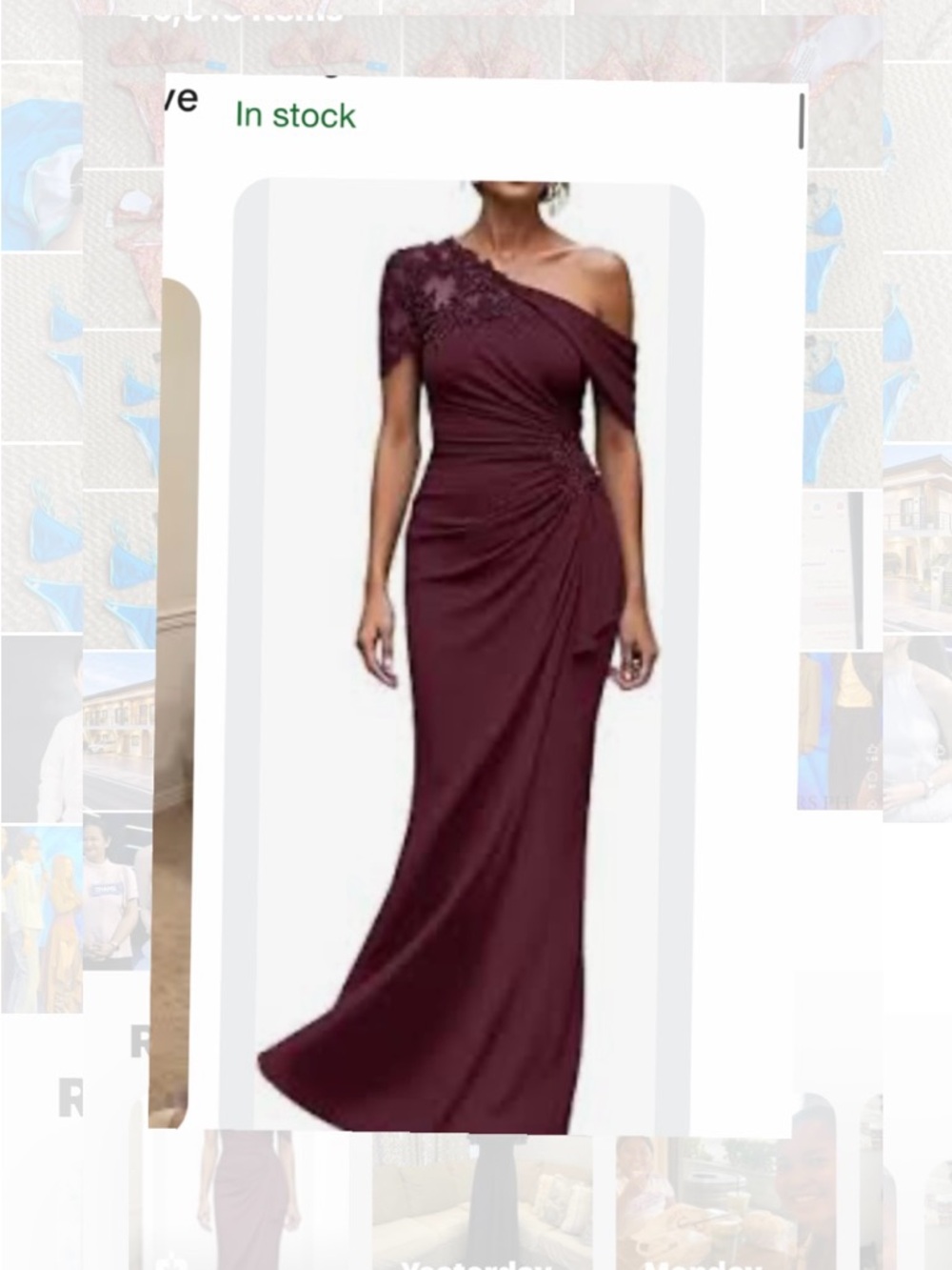 New Women 16 Burgundy one-shoulder chiffon formal evening gown with lace